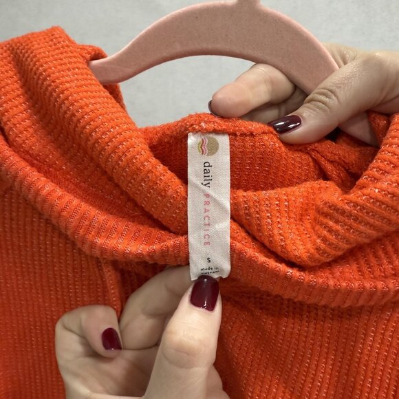Daily Practice Dress Womens Small Orange Hooded Waffle Knit Sweatshirt Pocket - Picture 2 of 9